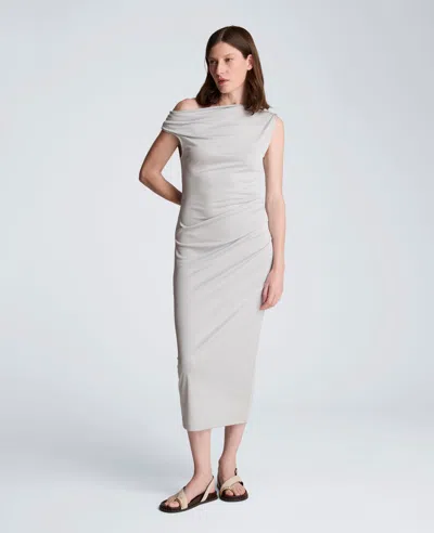 Kenneth Cole Ruched Waist Midi Off-the-shoulder Dress In Gray