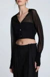 Kenneth Cole Cropped Cardigan With Saddle Shoulders In Black
