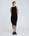 Kenneth Cole Sandra Side Ruched Asymmetrical Mesh Tank Dress In Black