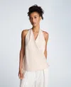 Kenneth Cole Satin Crossover Halter Blouse In Neutral
