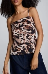 Kenneth Cole Animal Print Satin Foldover Spaghetti Strap Cami In Brown