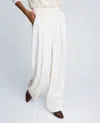 Kenneth Cole Satin High Rise Fly Front Double Pleated Wide Leg Pant In White