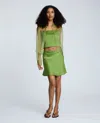 Kenneth Cole Womens Button Front Cropped Organza Shirt Cropped Satin Bustier Top Pull On Bias Cut Mini Skirt In Green