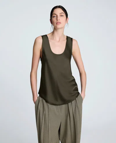 Kenneth Cole Satin Scoop Neck Tank In Green