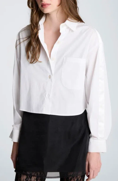 Kenneth Cole Satin Stripe Crop Button-up Shirt In Multi