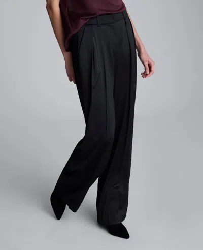 Kenneth Cole Satin Wide Leg Pleated Pant In Black