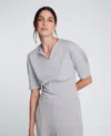 Kenneth Cole Scuba Knit Cropped Puff Sleeve Banded Hem Top In Gray