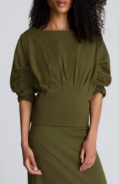 Kenneth Cole Sculpted Boat Neck Long Sleeve Top In Green