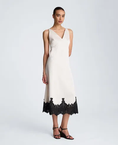 Kenneth Cole Seamed Slip Midi Dress With Lace Hem In Multi