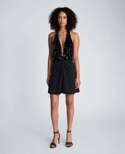 Kenneth Cole Sequin And Textured Crepe Halter Mini Dress In Black