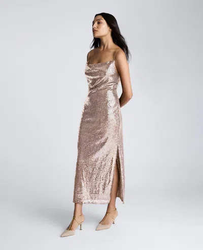 Kenneth Cole Sequin Cowl Neck Maxi Slip Dress In Multicolor