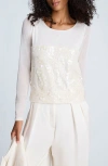 Kenneth Cole Sequin Mesh Long Sleeve Top In White