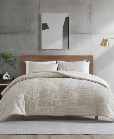 Kenneth Cole Serenity Wavy Lines Beige Duvet Cover Set In Neutral