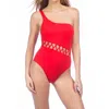 Kenneth Cole Sexy Cut Out One Shoulder One Piece Swimsuit In Flame Solid In Multi