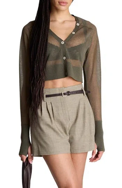 Kenneth Cole Sheer Cropped Cardigan In Green