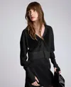 Kenneth Cole Sheer Cropped Cardigan With Saddle Shoulders In Black