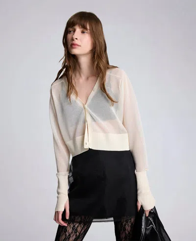 Kenneth Cole Sheer Cropped Cardigan With Saddle Shoulders In Neutral