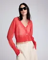 Kenneth Cole Sheer Cropped Cardigan With Saddle Shoulders In Red