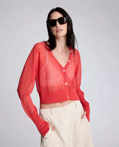 Kenneth Cole Sheer Cropped Cardigan With Saddle Shoulders In Red