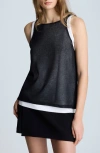 Kenneth Cole Double Layer Mixed Yarn Two-color Sheer Tank In Black/pure White