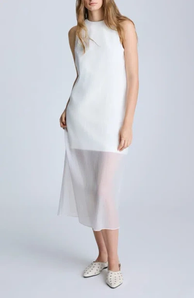 Kenneth Cole Sheer Mesh Overlay Midi Dress In Pure White