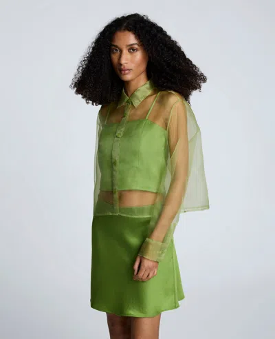 KENNETH COLE Sheer Organza Button Front Crop Shirt