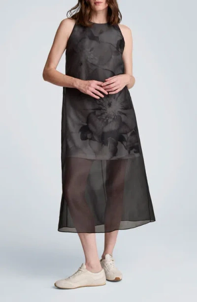 Kenneth Cole Sheer Overlay Crewneck Mini A-line Dress In Black
