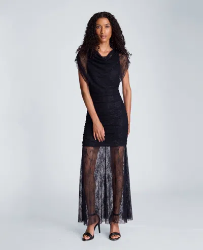 Kenneth Cole Sheer Overlay Maxi Stretch Lace Dress In Black