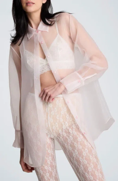Kenneth Cole Sheer Oversize Button-up Shirt In Pink