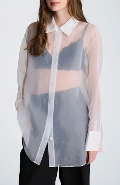 Kenneth Cole Sheer Oversize Button-up Shirt In White