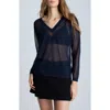Kenneth Cole Sheer Oversize V-neck Sweater In Dark Navy