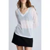 Kenneth Cole Sheer Oversize V-neck Sweater In Pure White