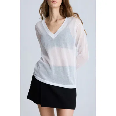 Kenneth Cole Sheer Oversize V-neck Sweater In Pure White