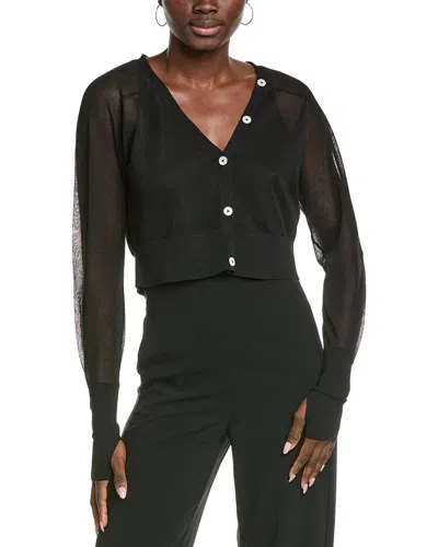 Kenneth Cole Sheer Saddle Shoulder Crop Cardigan In Black