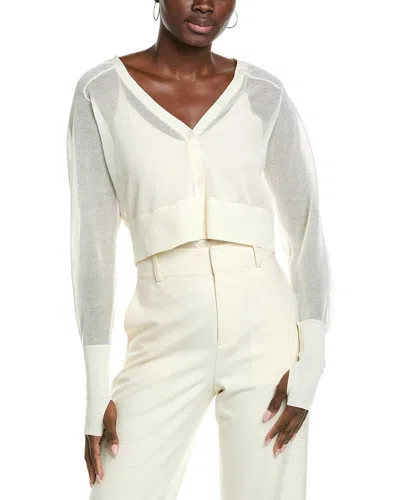 Kenneth Cole Sheer Saddle Shoulder Crop Cardigan In White