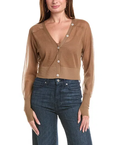 Kenneth Cole Sheer Saddle Shoulder Crop Cardigan In Brown