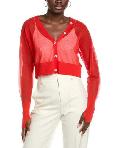 Kenneth Cole Sheer Saddle Shoulder Crop Cardigan In Red