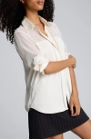 Kenneth Cole Long Sleeve Button Front Sheer Detail Woven Shirt In White