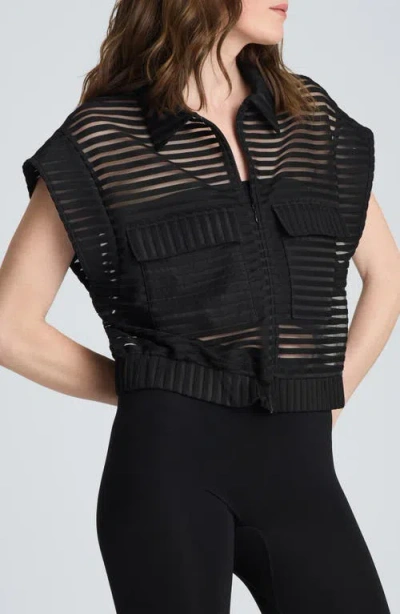 Kenneth Cole Sheer Stripe Zip Cardigan In Black
