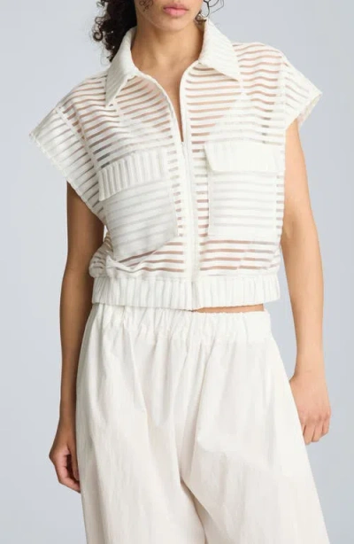 Kenneth Cole Sheer Stripe Zip Cardigan In Multi