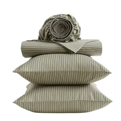 Kenneth Cole Sheet Set In Twill Stripe Texture Green