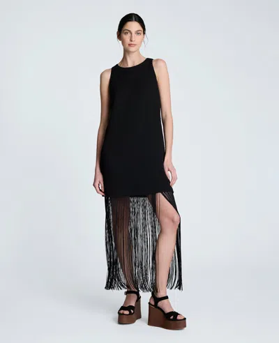 Kenneth Cole Shift Knit Dress With Fringe Hem Detail In Black