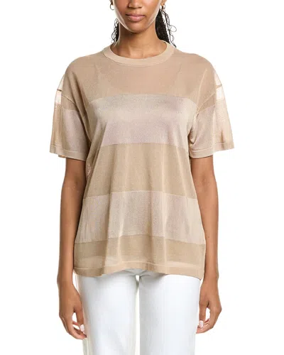 Kenneth Cole Shiny Semi Sheer Stripe Top In Brown