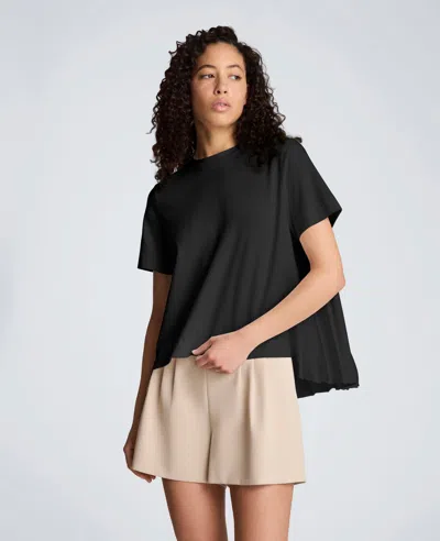 Kenneth Cole Short Sleeve Crewneck Tee With Pleated Asymmetrical Hem In Black