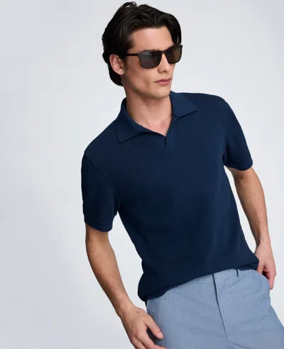 Kenneth Cole Short Sleeve Johnny Collar Polo With Ribbing In Blue