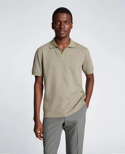 Kenneth Cole Short Sleeve Johnny Collar Polo With Ribbing In Green