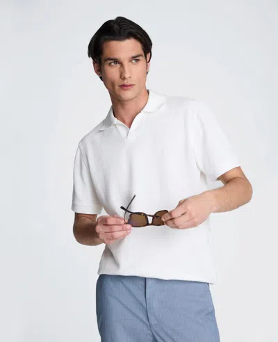 Kenneth Cole Short Sleeve Johnny Collar Polo With Ribbing In White