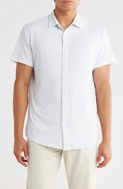 Kenneth Cole Short Sleeve Knit Button-up Golf Shirt In White