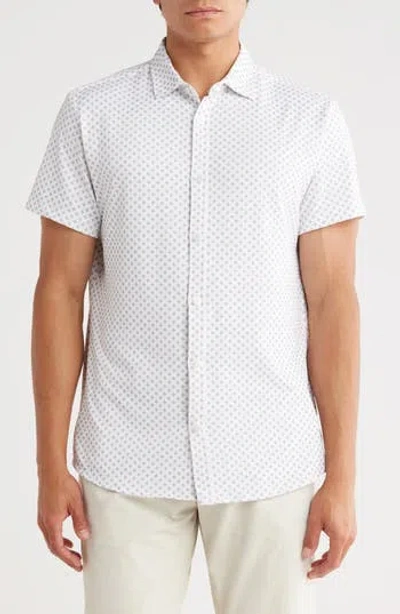 Kenneth Cole Short Sleeve Knit Button-up Golf Shirt In White