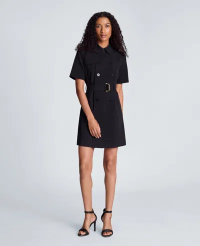 Kenneth Cole Short Sleeve Micro Tech Mini Trench Dress In Black